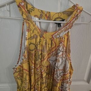 Mlle Gabrielle Women's 1X Yellow and Brown Chain Print Dress